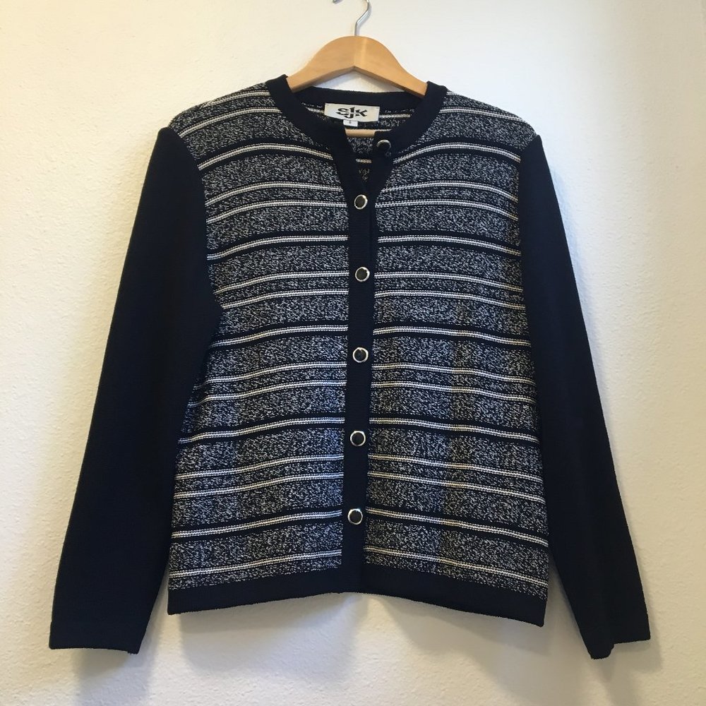 Vintage St. John Black/White Striped Knit Cardigan